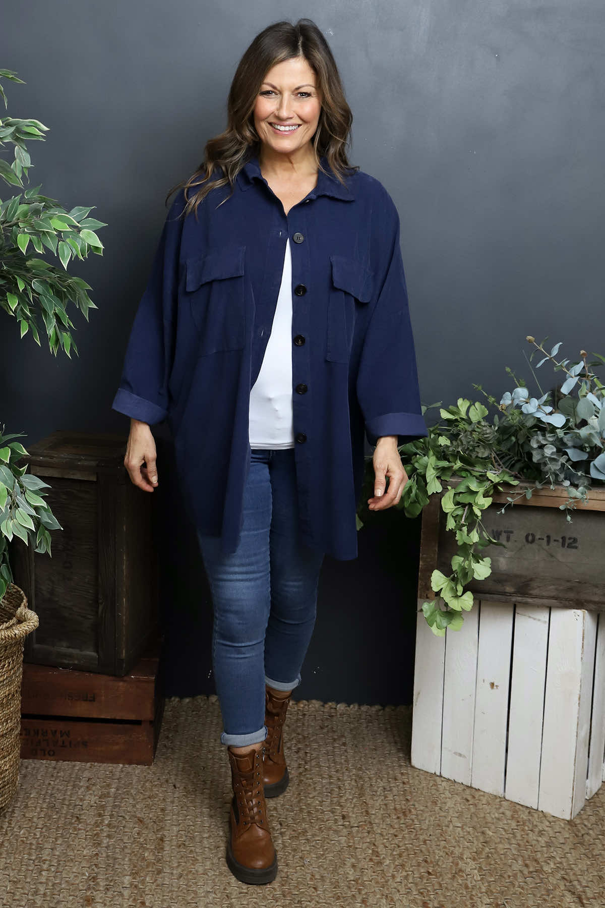 Justina Needlecord Shirt Navy