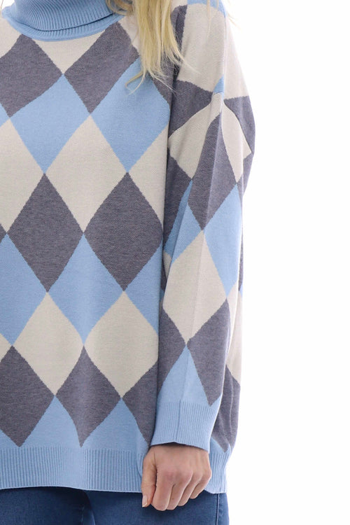 Kiko Argyle Pattern Polo Knitted Jumper Blue - Image 4