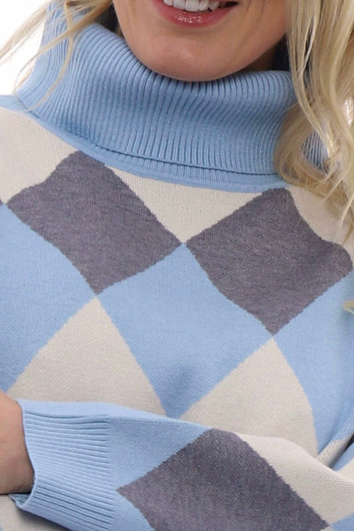 Kiko Argyle Pattern Polo Knitted Jumper Blue - Image 5