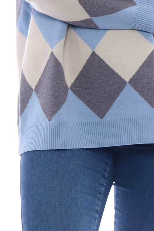Kiko Argyle Pattern Polo Knitted Jumper Blue - Image 6