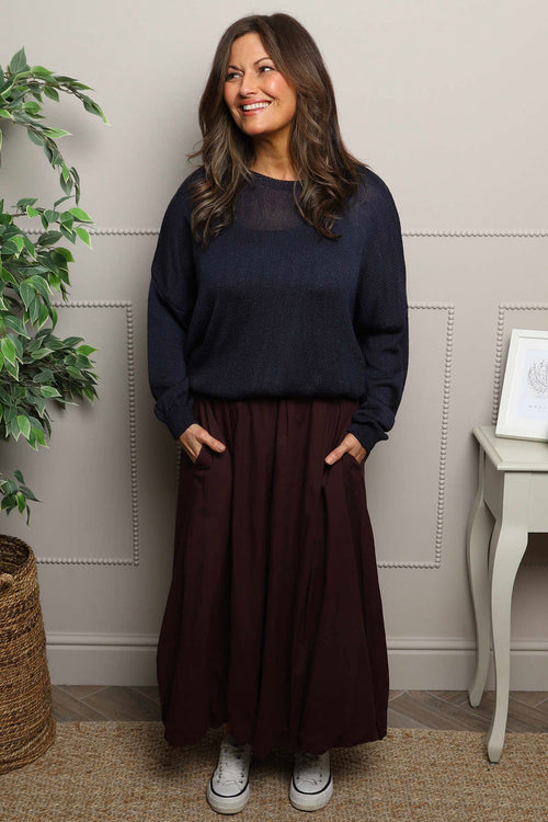 Wilfreda Puffball Cotton Skirt Burgundy - Image 1