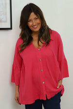 Alexa Button Linen Top Fuchsia Fuchsia - Alexa Button Linen Top Fuchsia