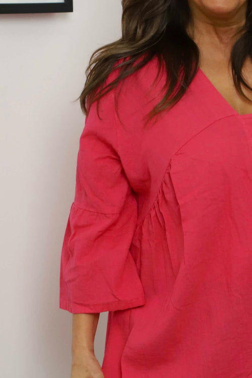 Alexa Button Linen Top Fuchsia - Image 3