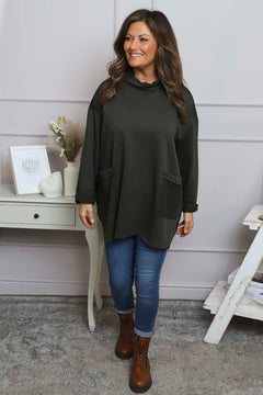 Katherine Cowl Pocket Top Khaki