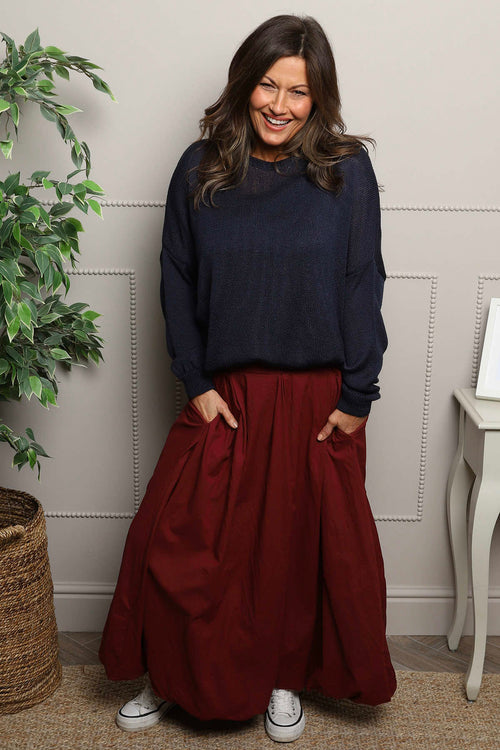 Wilfreda Puffball Cotton Skirt Wine - Image 1