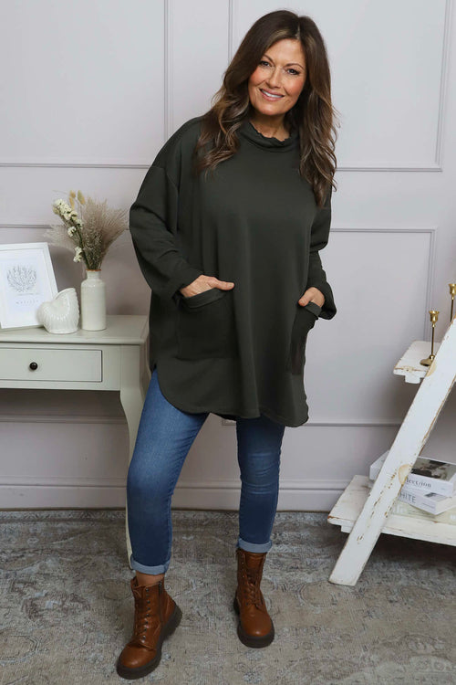 Katherine Cowl Pocket Top Khaki - Image 3