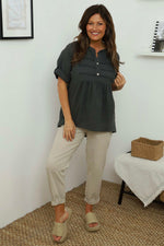 Arlette Linen Top Charcoal Charcoal - Arlette Linen Top Charcoal