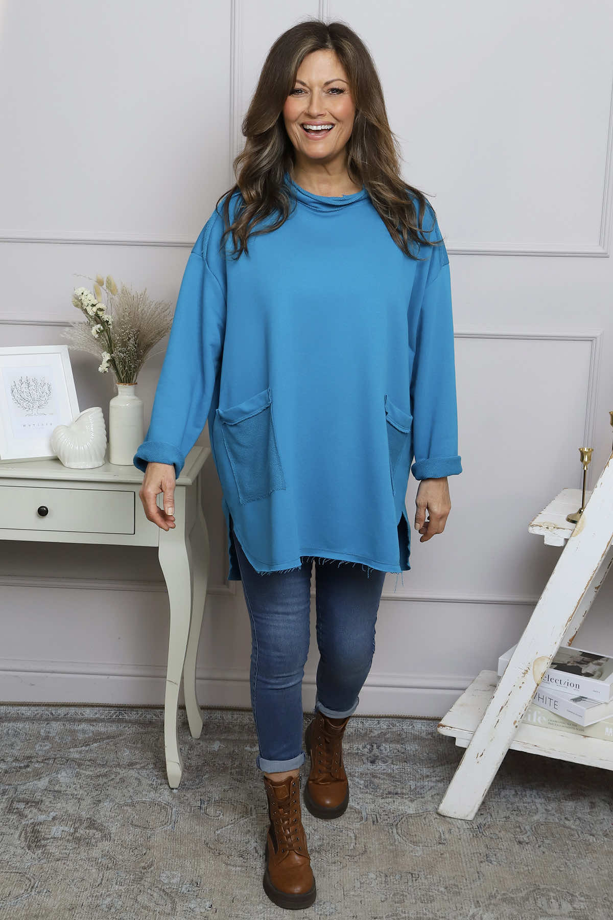 Katherine Cowl Pocket Top Teal