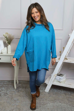 Katherine Cowl Pocket Top Teal