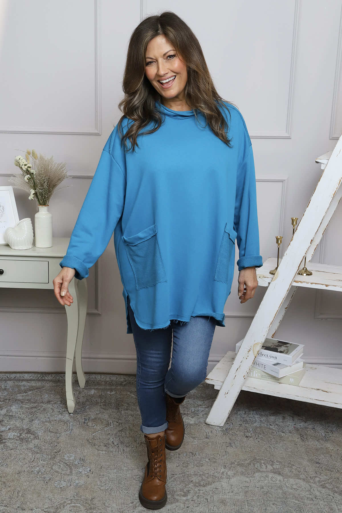 Katherine Cowl Pocket Top Teal