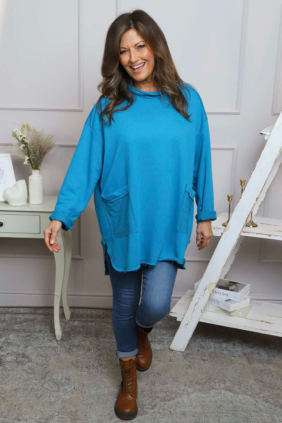 Katherine Cowl Pocket Top Teal