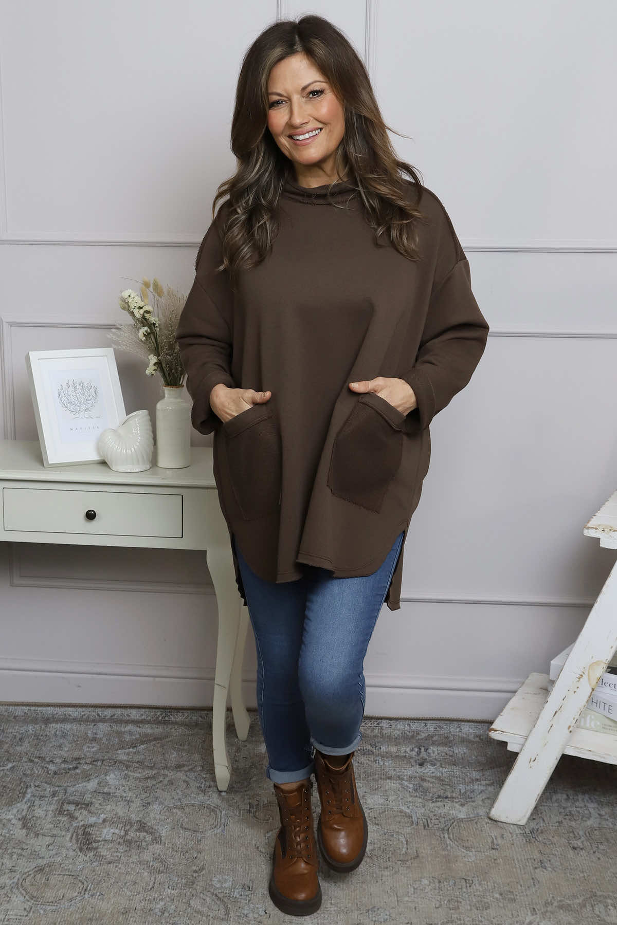 Katherine Cowl Pocket Top Cocoa