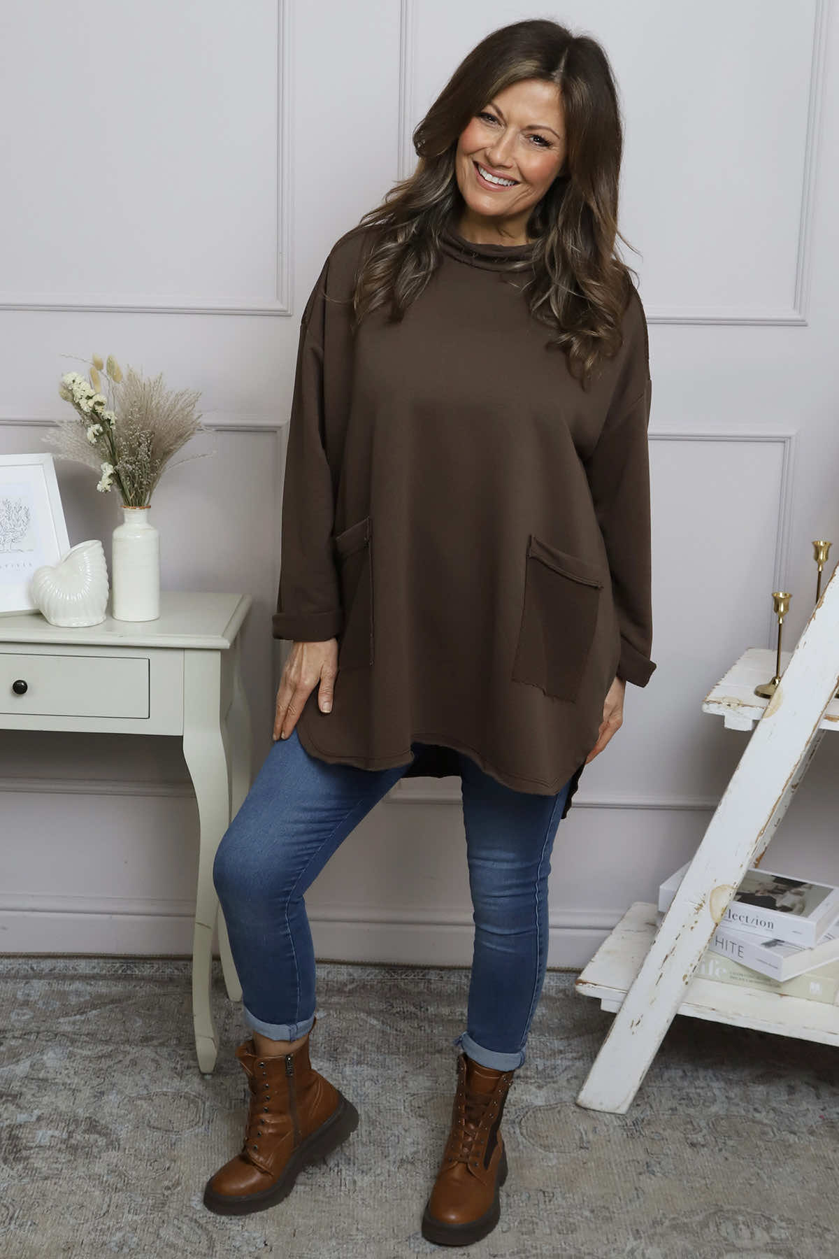 Katherine Cowl Pocket Top Cocoa