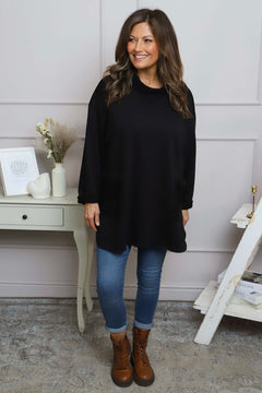 Katherine Cowl Pocket Top Black