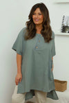 Bridget Button Linen Top Mid Grey