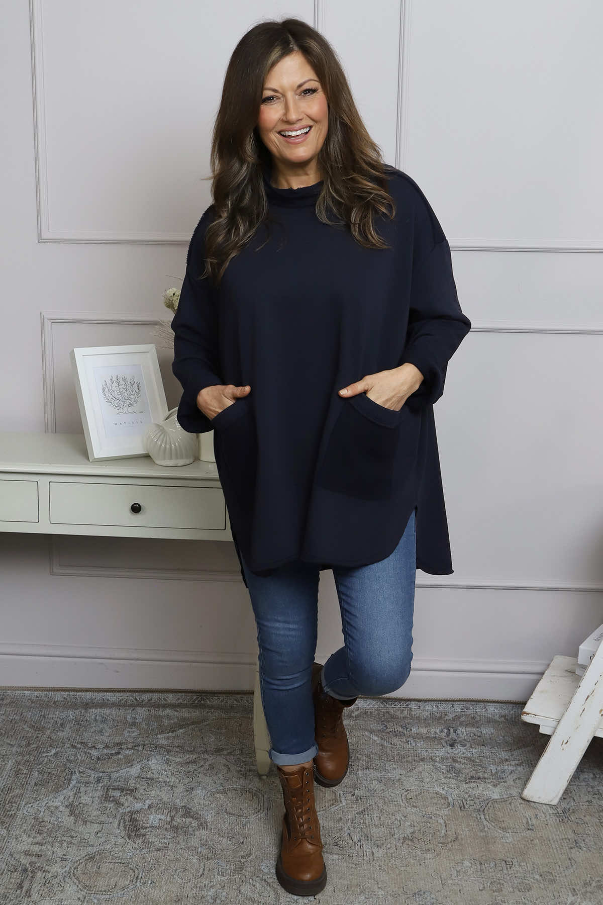 Katherine Cowl Pocket Top Navy
