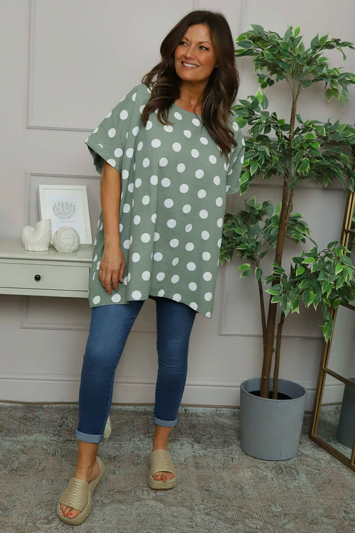 Lisette Spot Linen Top Khaki - Image 2