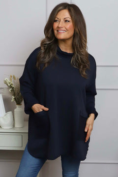 Katherine Cowl Pocket Top Navy