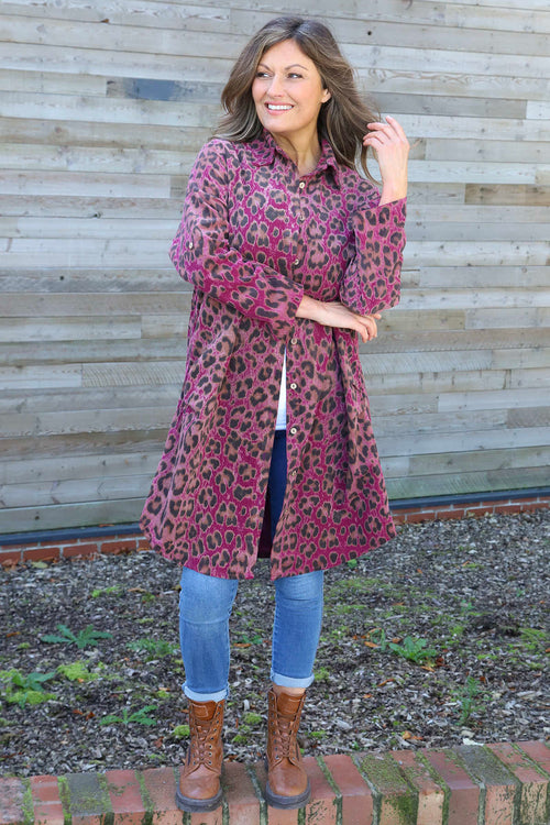 Shirley Leopard Print Needlecord Shirt Burgundy