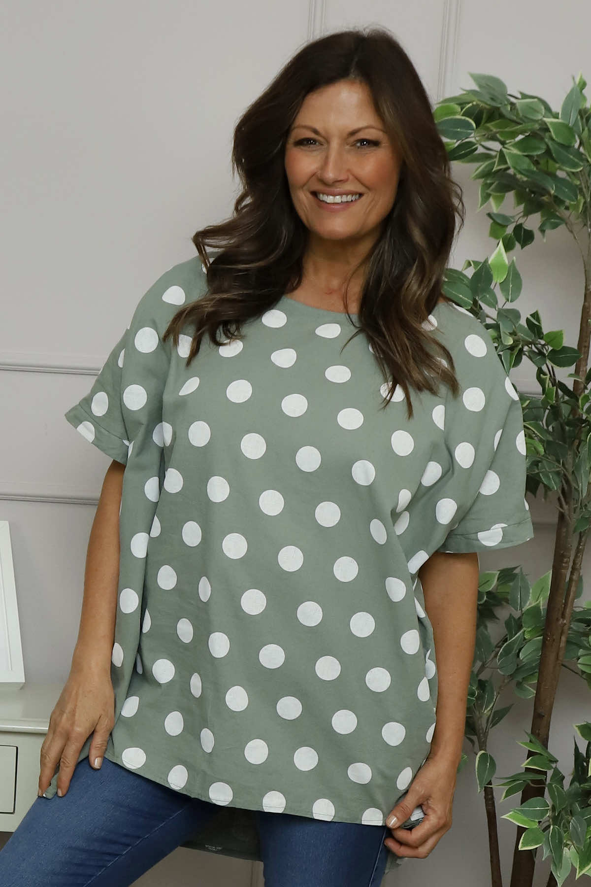 Lisette Spot Linen Top Khaki