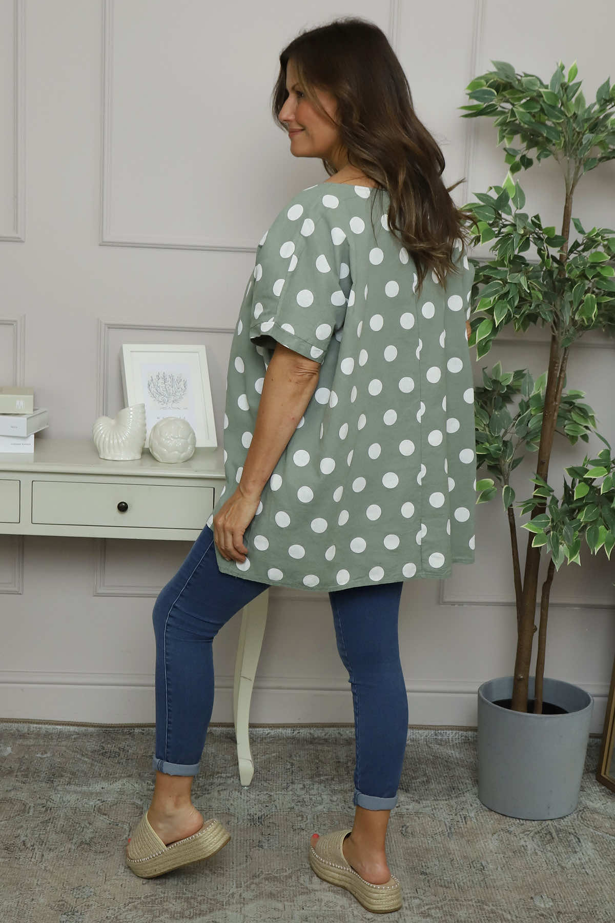 Lisette Spot Linen Top Khaki