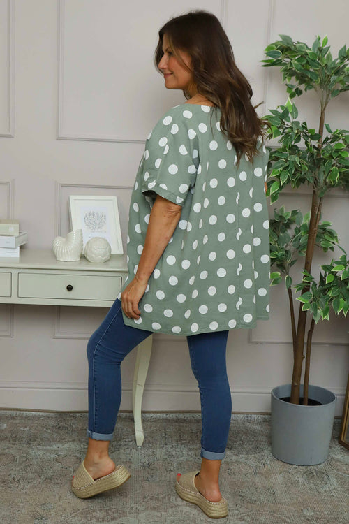 Lisette Spot Linen Top Khaki - Image 3