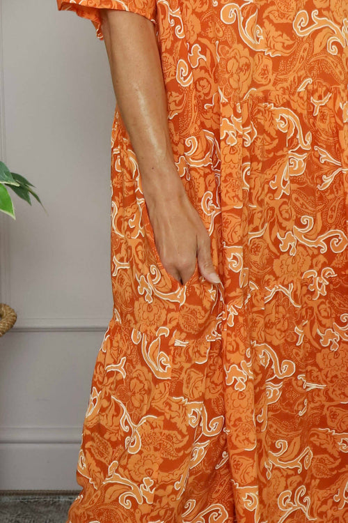 Norma Print Dress Orange - Image 3
