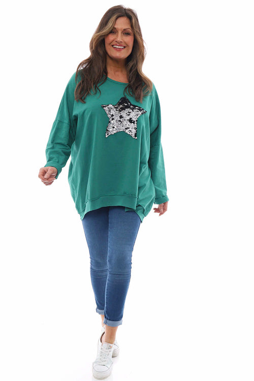 Selsey Sequin Star Cotton Top Emerald