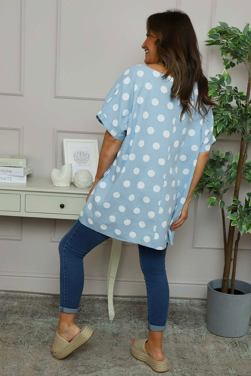 Lisette Spot Linen Top Light Blue - Image 3