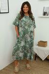 Mavis Floral Linen Dress Khaki