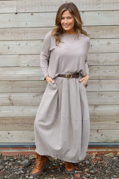 Branwen Belted Needlecord Skirt Mocha