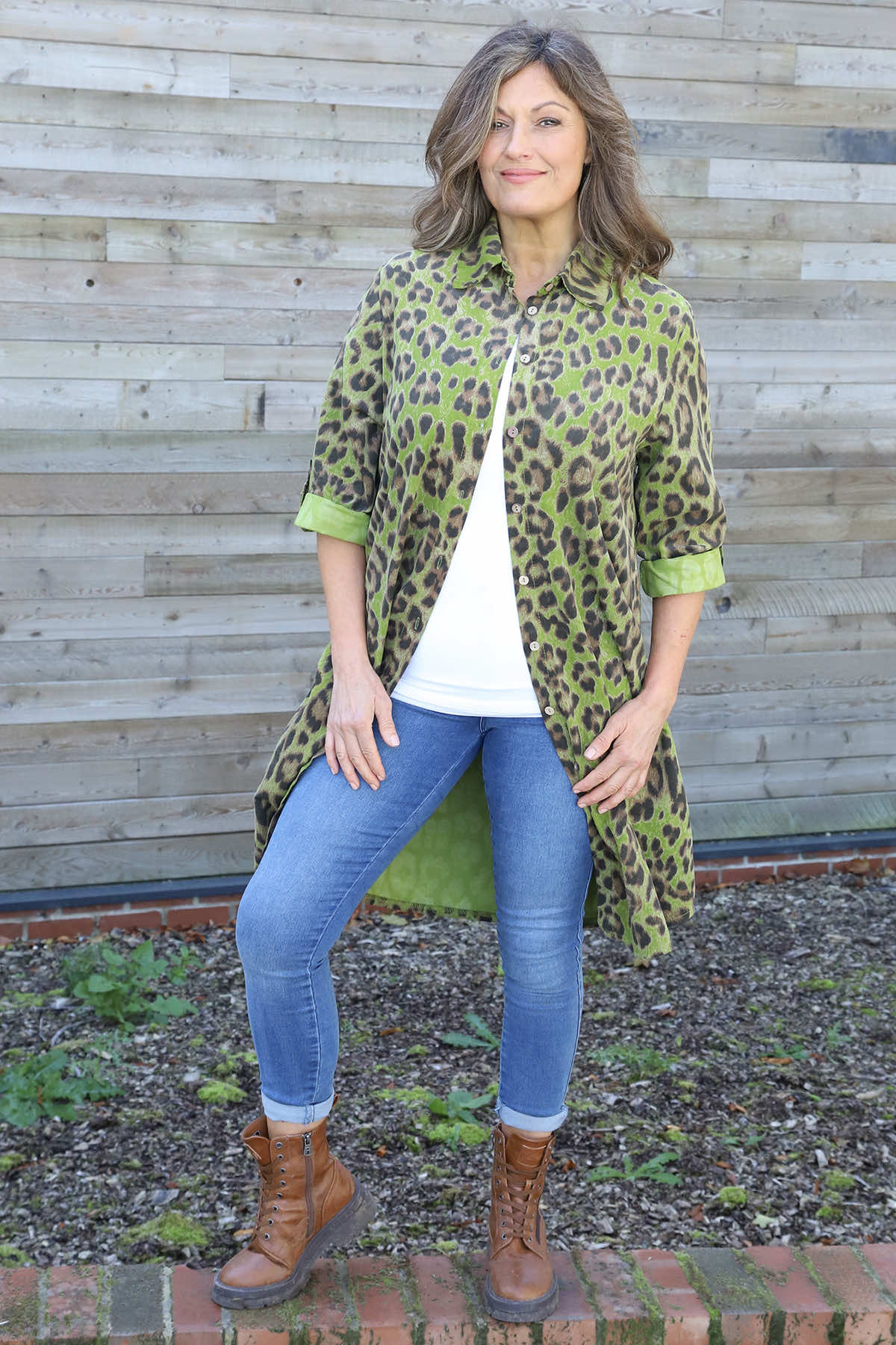 Shirley Leopard Print Needlecord Shirt Olive