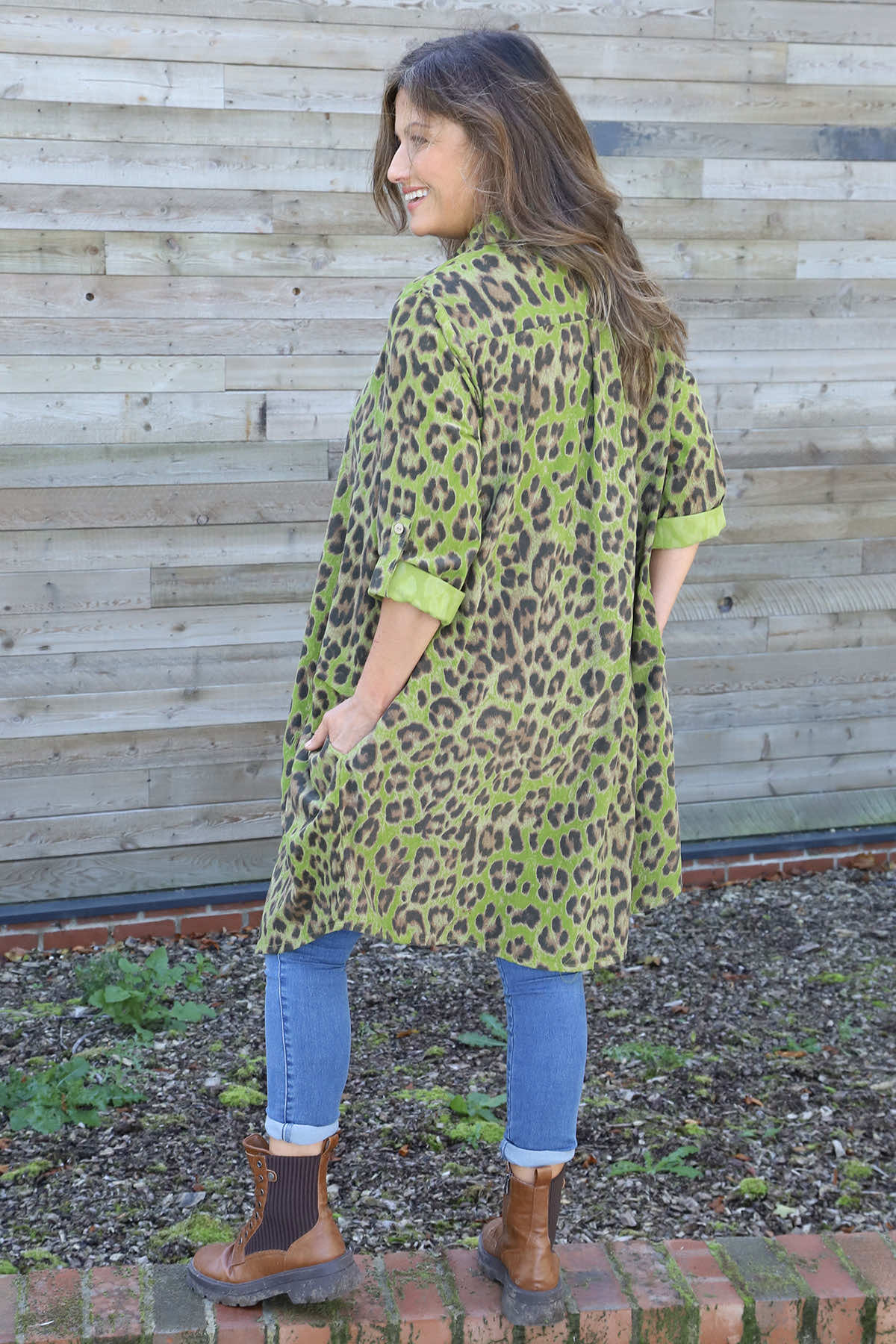 Shirley Leopard Print Needlecord Shirt Olive