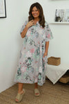 Mavis Floral Linen Dress Grey
