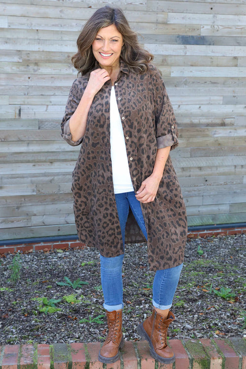 Shirley Leopard Print Needlecord Shirt Cocoa
