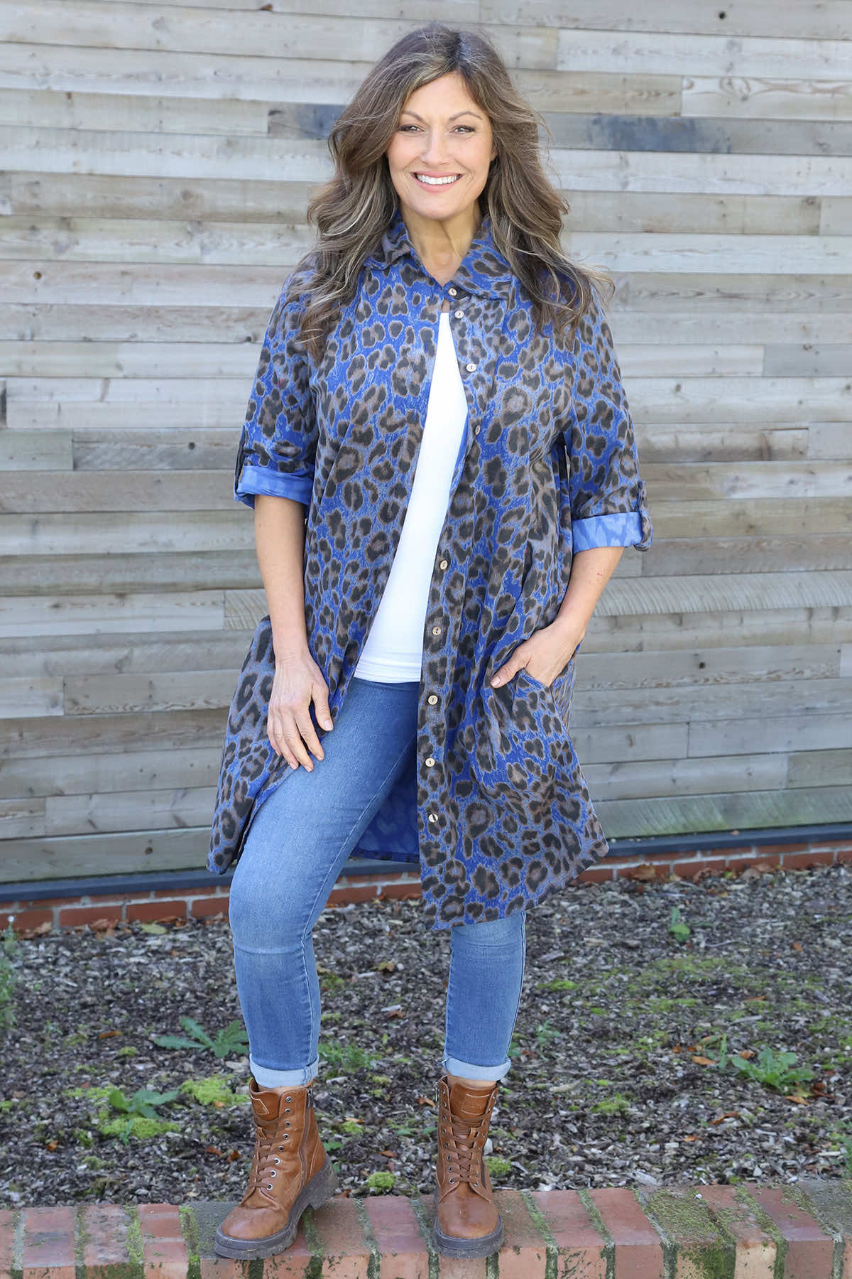 Shirley Leopard Print Needlecord Shirt Cobalt