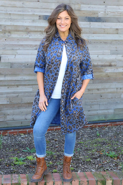 Shirley Leopard Print Needlecord Shirt Cobalt