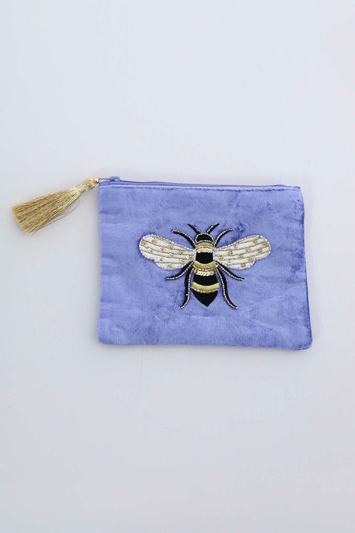 Bee Velvet Purse Blue - Image 1