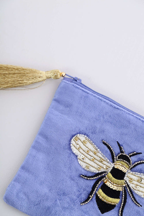 Bee Velvet Purse Blue - Image 3
