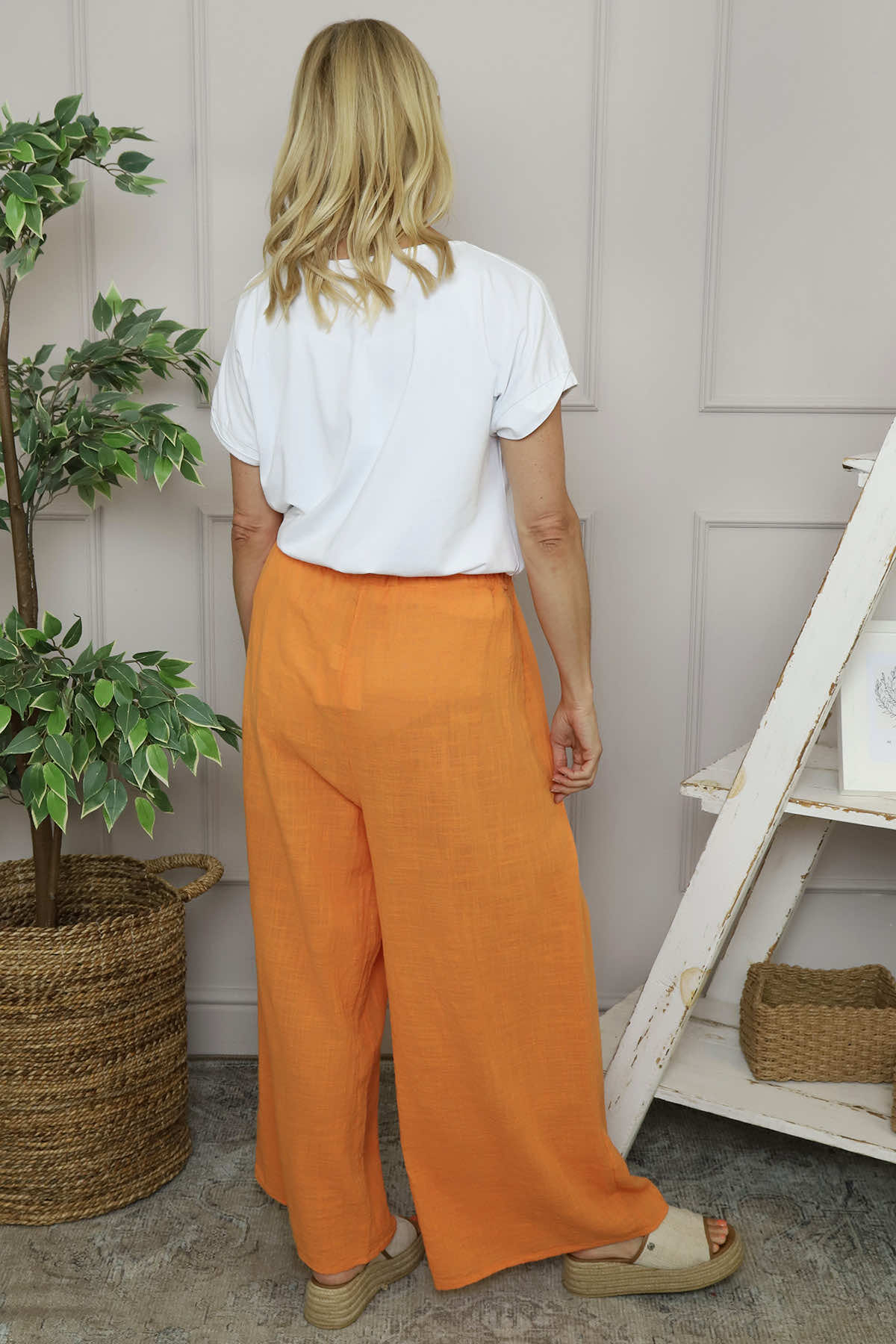 Candida Wide Leg Cotton Trousers Orange