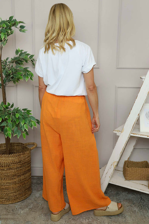 Candida Wide Leg Cotton Trousers Orange - Image 4