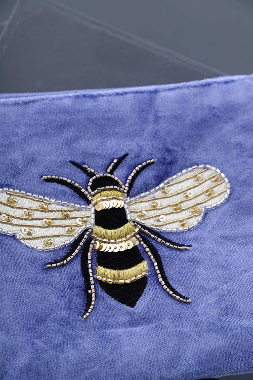 Bee Velvet Purse Blue - Image 2