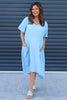 Halina Pocket Linen Dress Light Blue