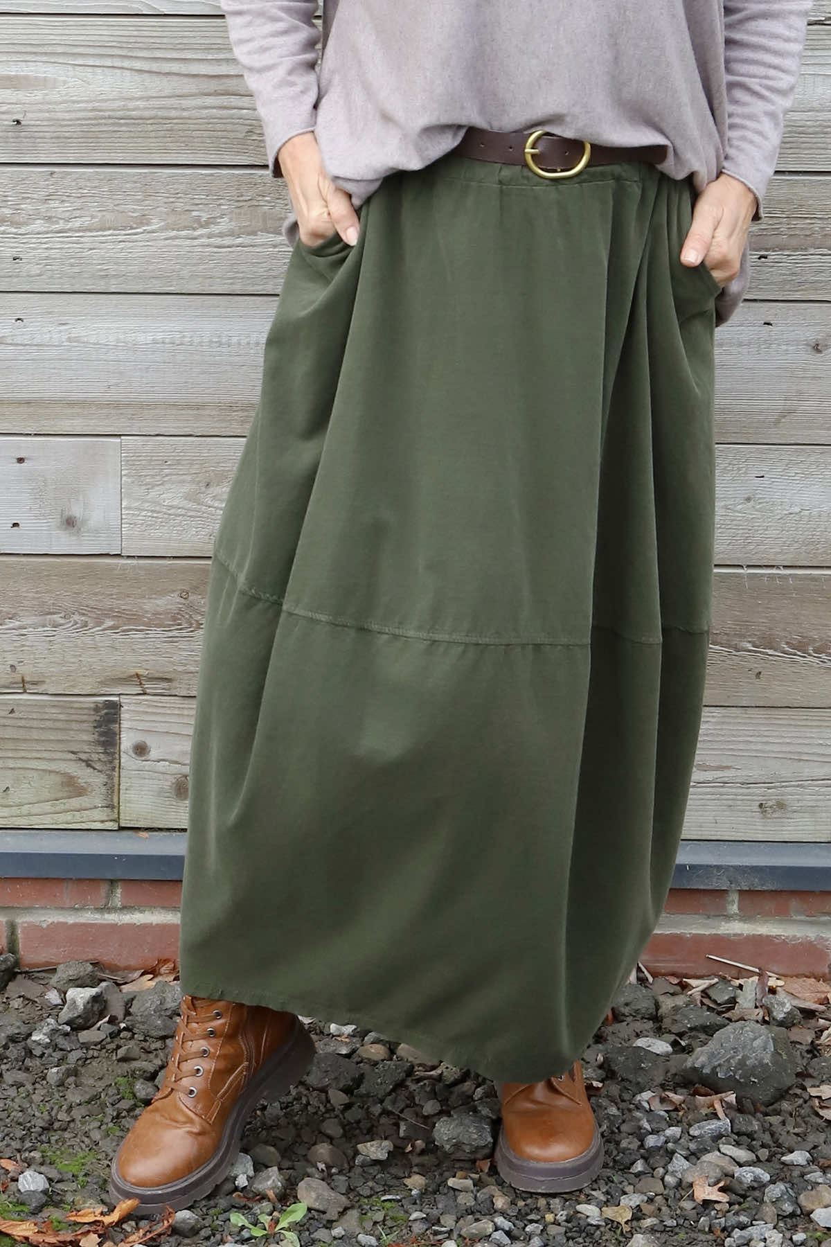 Branwen Belted Needlecord Skirt Khaki