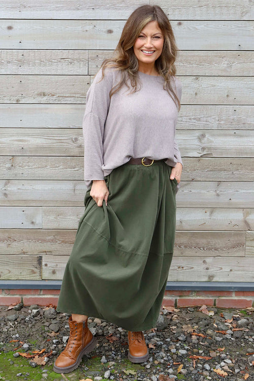 Branwen Belted Needlecord Skirt Khaki - Image 3