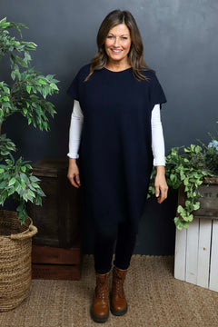 Jocelyn Long Knit Jumper Vest Navy