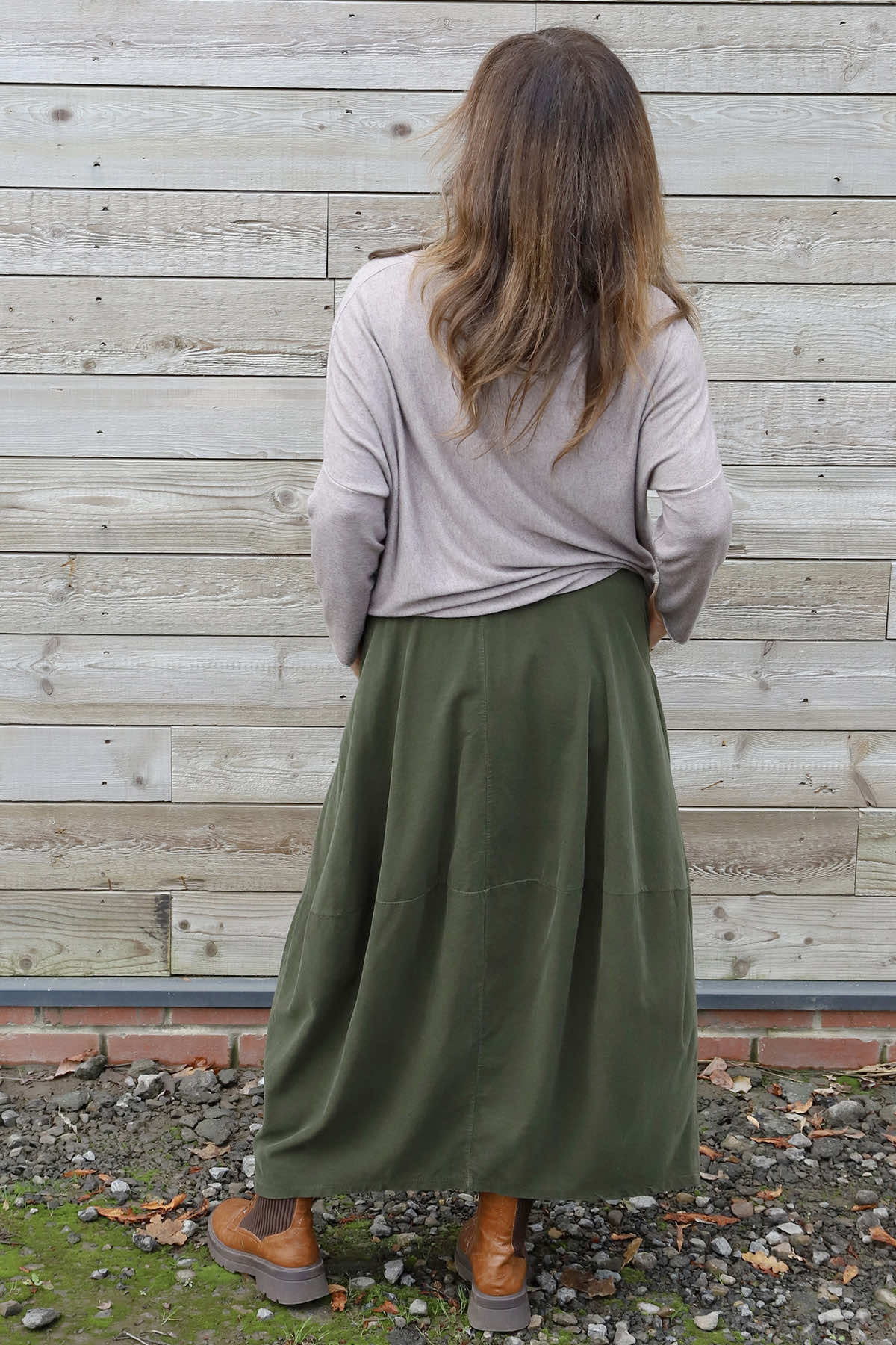 Branwen Belted Needlecord Skirt Khaki