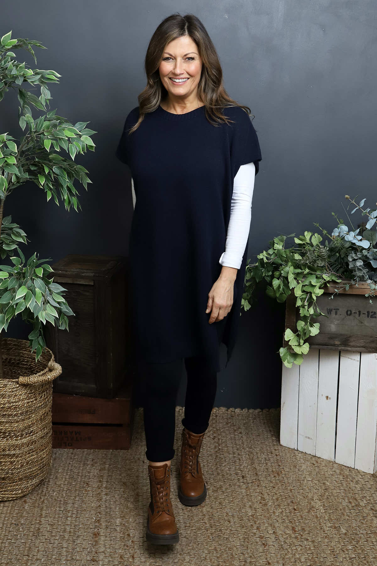 Jocelyn Long Knit Jumper Vest Navy
