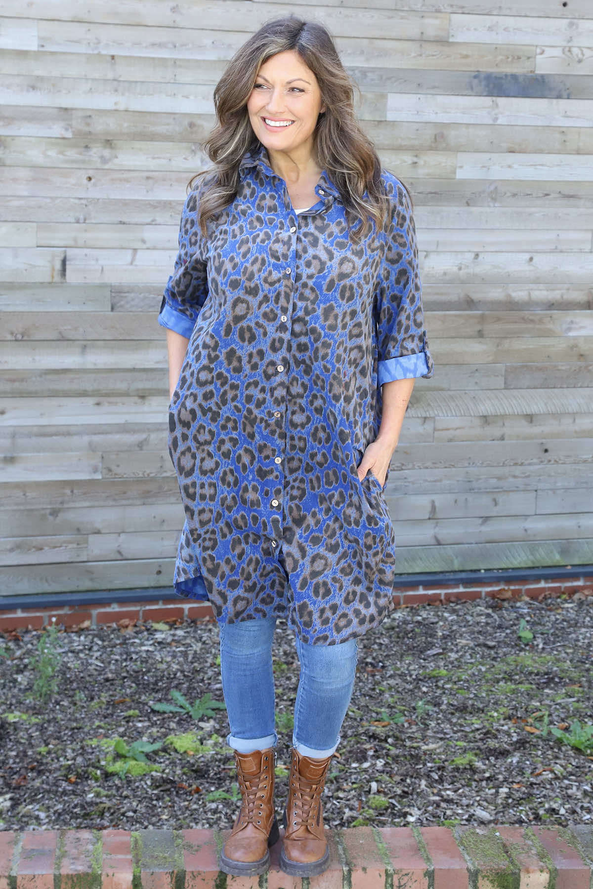 Shirley Leopard Print Needlecord Shirt Cobalt