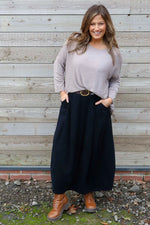 Branwen Belted Needlecord Skirt Black Black - Branwen Belted Needlecord Skirt Black